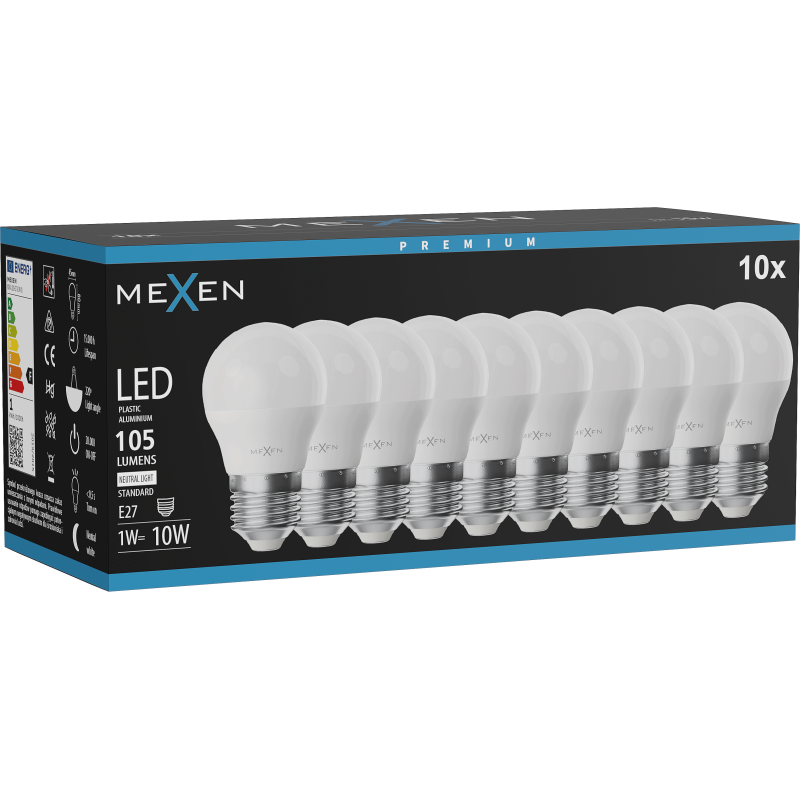 Mexen Nova 10x Ampoule LED E27, G45, 1W, Neutre - 4000K, 105 lm - L101-E27-0140-01x10