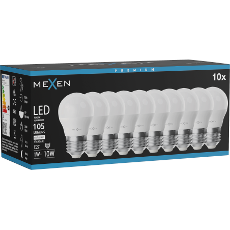 Mexen Nova 10x Ampoule LED E27, G45, 1W, Neutre - 4000K, 105 lm - L101-E27-0140-01x10