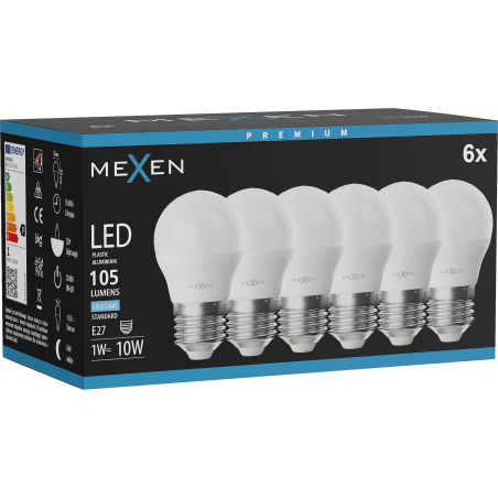 Mexen Nova 6x Ampoule LED E27, G45, 1W, Froide - 6500K, 105 lm - L101-E27-0165-01x06