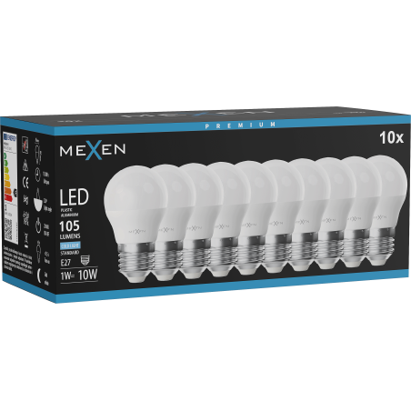 Mexen Nova 10x Ampoule LED E27, G45, 1W, Froid - 6500K, 105 lm - L101-E27-0165-01x10