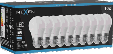 Mexen Nova 10x Ampoule LED E27, G45, 1W, Froid - 6500K, 105 lm - L101-E27-0165-01x10