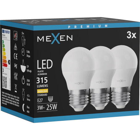 Mexen Nova 3x Ampoule LED E27, G45, 3W, Chaude - 3000K, 315 lm - L101-E27-0330-01x03
