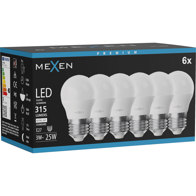 Mexen Nova 6x Ampoule LED E27, G45, 3W, Neutre - 4000K, 315 lm - L101-E27-0340-01x06