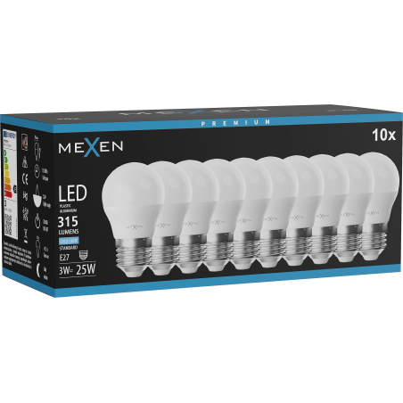 Mexen Nova 10x Ampoule LED E27, G45, 3W, Froid - 6500K, 315 lm - L101-E27-0365-01x10