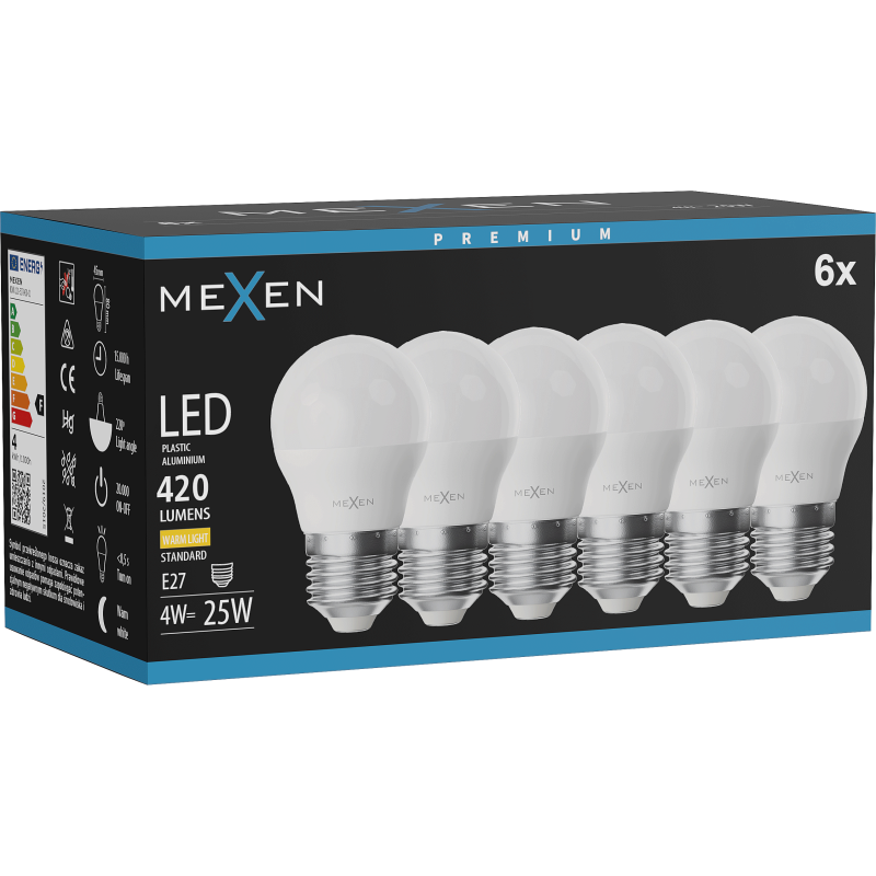 Mexen Nova 6x Ampoule LED E27, G45, 4W, Chaude - 3000K, 420 lm - L101-E27-0430-01x06