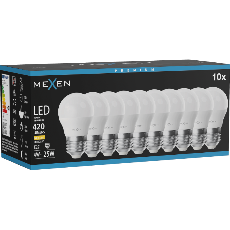 Mexen Nova 10x Ampoule LED E27, G45, 4W, Chaude - 3000K, 420 lm - L101-E27-0430-01x10