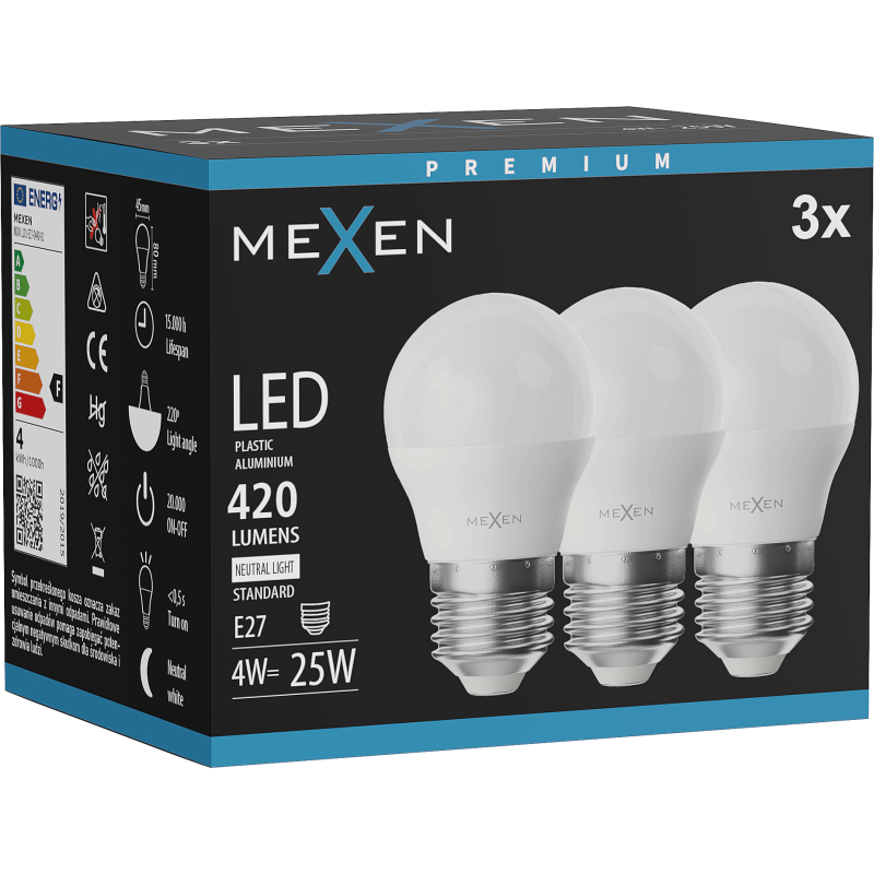 Mexen Nova 3x Ampoule LED E27, G45, 4W, Neutre - 4000K, 420 lm - L101-E27-0440-01x03