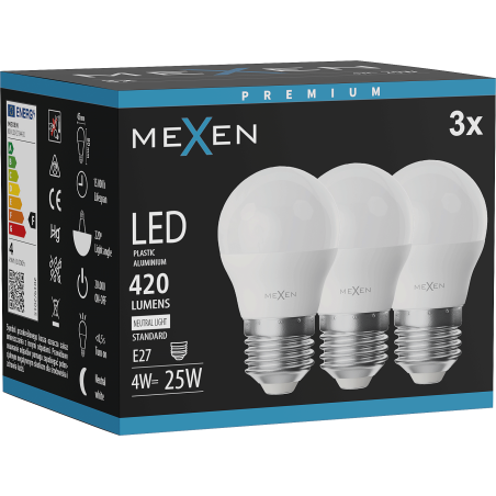 Mexen Nova 3x Ampoule LED E27, G45, 4W, Neutre - 4000K, 420 lm - L101-E27-0440-01x03
