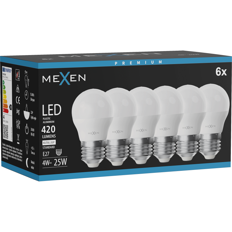 Mexen Nova 6x Ampoule LED E27, G45, 4W, Neutre - 4000K, 420 lm - L101-E27-0440-01x06