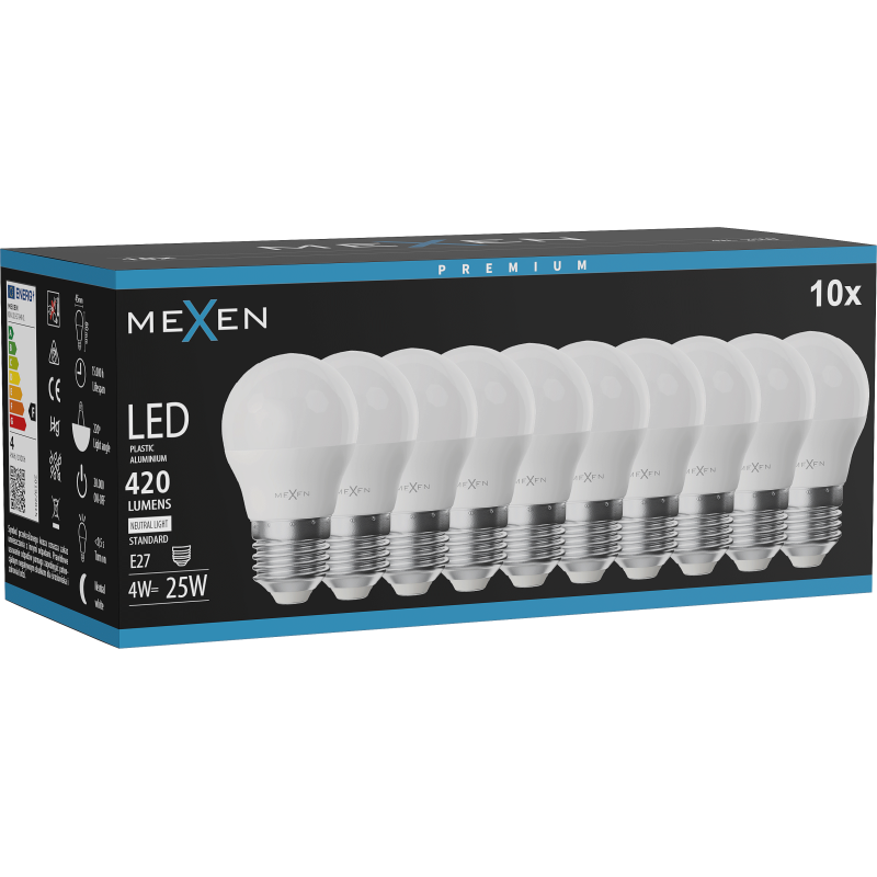 Mexen Nova 10x Ampoule LED E27, G45, 4W, Neutre - 4000K, 420 lm - L101-E27-0440-01x10