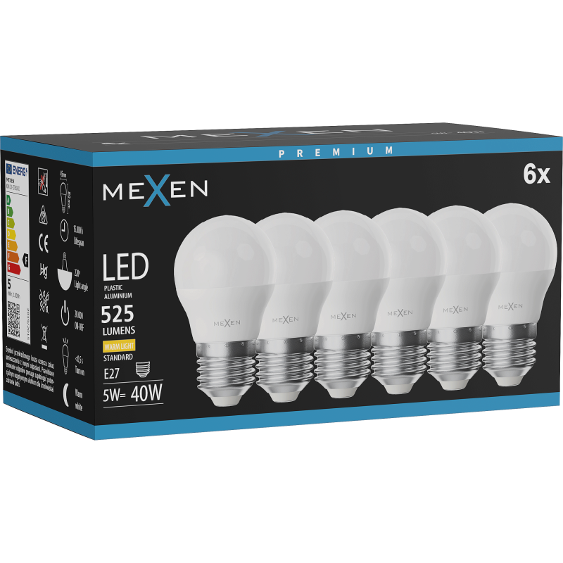 Mexen Nova 6x Ampoule LED E27, G45, 5W, Chaude - 3000K, 525 lm - L101-E27-0530-01x06
