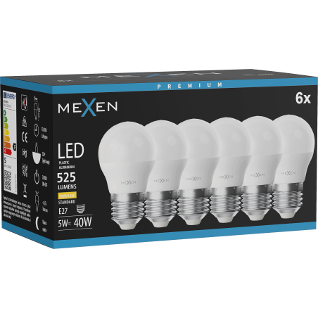 Mexen Nova 6x Ampoule LED E27, G45, 5W, Chaude - 3000K, 525 lm - L101-E27-0530-01x06