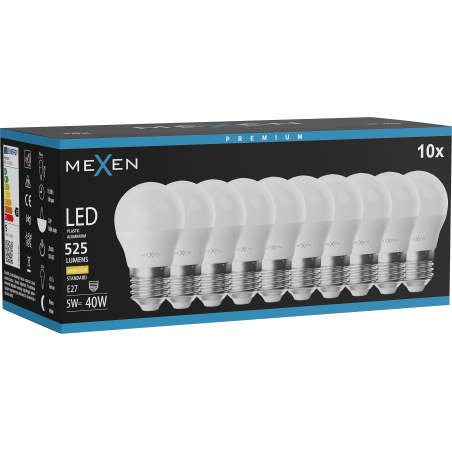 Mexen Nova 10x Ampoule LED E27, G45, 5W, Chaleureuse - 3000K, 525 lm - L101-E27-0530-01x10