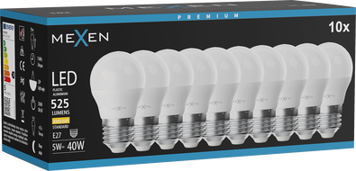 Mexen Nova 10x Ampoule LED E27, G45, 5W, Chaleureuse - 3000K, 525 lm - L101-E27-0530-01x10