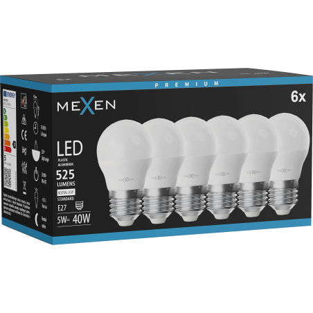 Mexen Nova 6x Ampoule LED E27, G45, 5W, Neutre - 4000K, 525 lm - L101-E27-0540-01x06