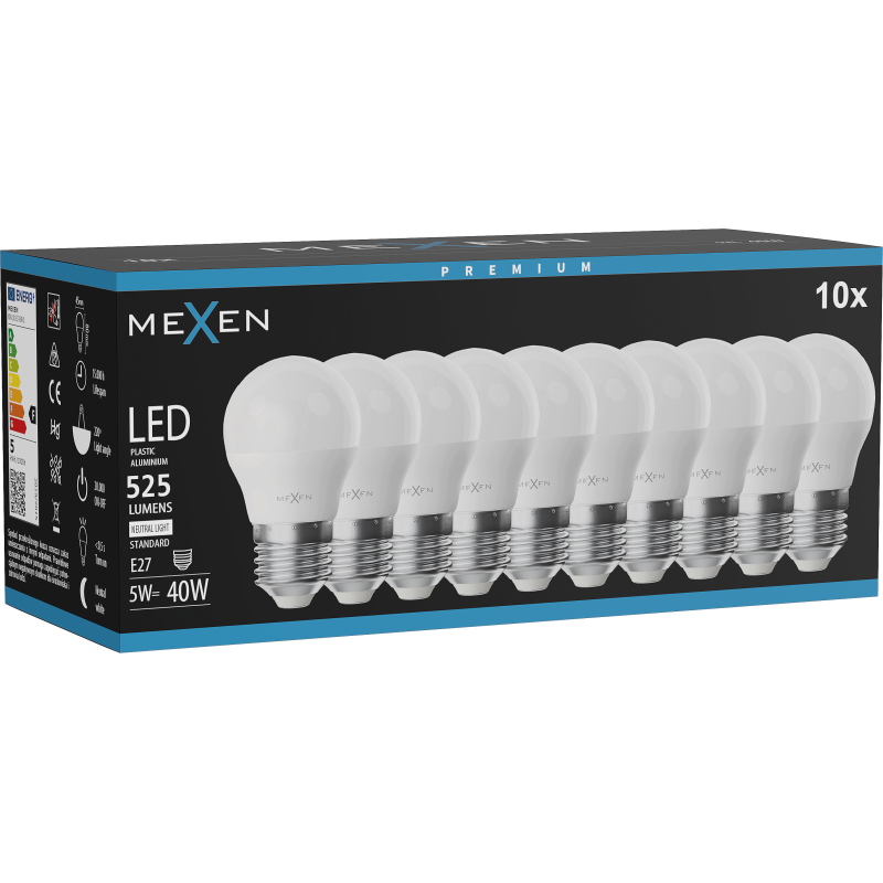Mexen Nova 10x Ampoule LED E27, G45, 5W, Neutre - 4000K, 525 lm - L101-E27-0540-01x10