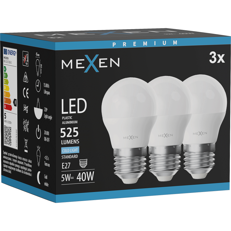 Mexen Nova 3x Ampoule LED E27, G45, 5W, Froid - 6500K, 525 lm - L101-E27-0565-01x03