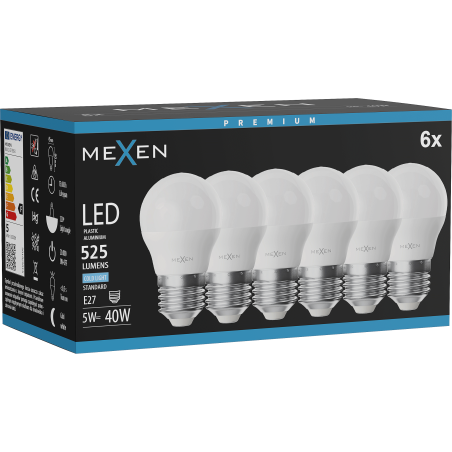 Mexen Nova 6x Ampoule LED E27, G45, 5W, Froid - 6500K, 525 lm - L101-E27-0565-01x06