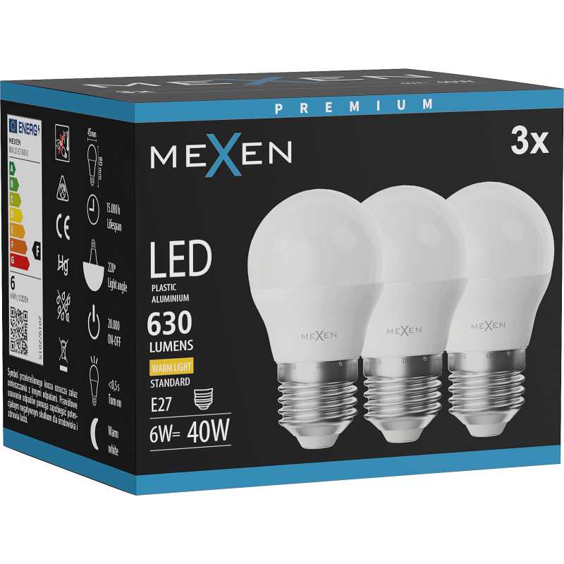 Mexen Nova 3x Ampoule LED E27, G45, 6W, Chaude - 3000K, 630 lm - L101-E27-0630-01x03