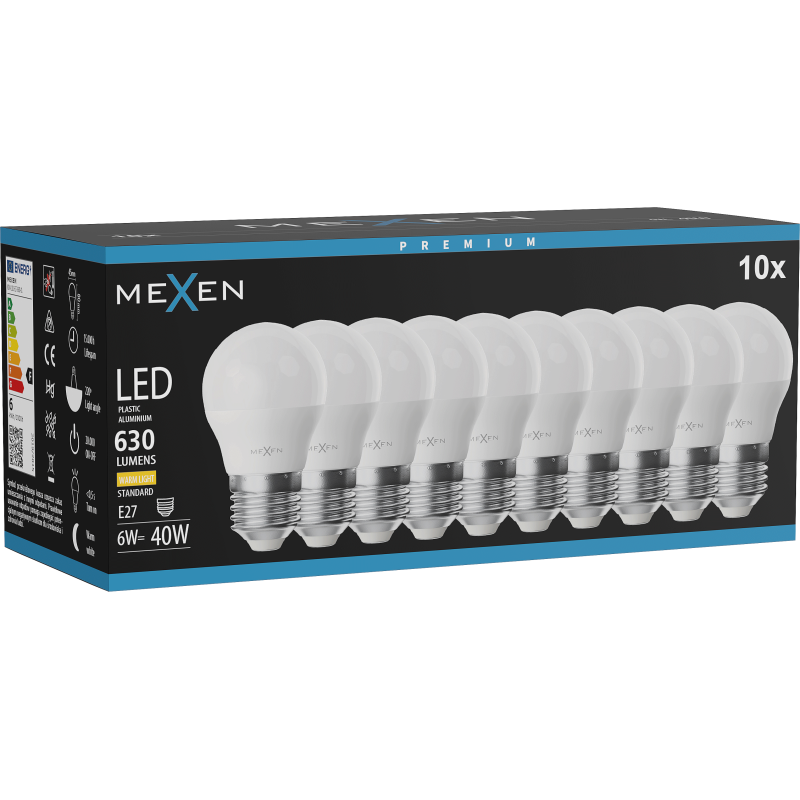Mexen Nova 10x Ampoule LED E27, G45, 6W, Chaude - 3000K, 630 lm - L101-E27-0630-01x10