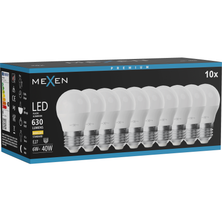 Mexen Nova 10x Ampoule LED E27, G45, 6W, Chaude - 3000K, 630 lm - L101-E27-0630-01x10
