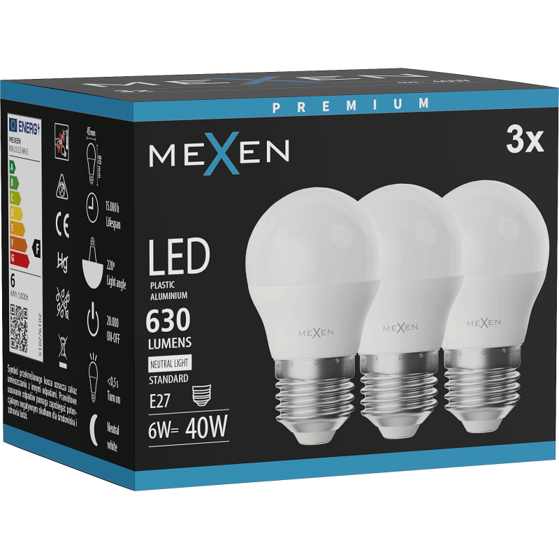 Mexen Nova 3x Ampoule LED E27, G45, 6W, Neutre - 4000K, 630 lm - L101-E27-0640-01x03