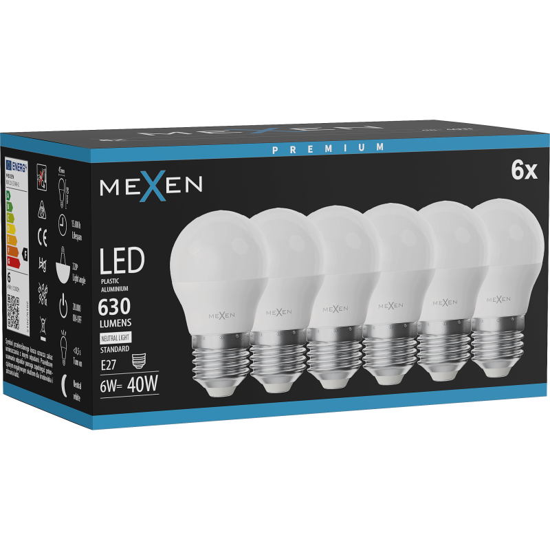 Mexen Nova 6x Ampoule LED E27, G45, 6W, Neutre - 4000K, 630 lm - L101-E27-0640-01x06