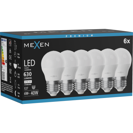 Mexen Nova 6x Ampoule LED E27, G45, 6W, Neutre - 4000K, 630 lm - L101-E27-0640-01x06