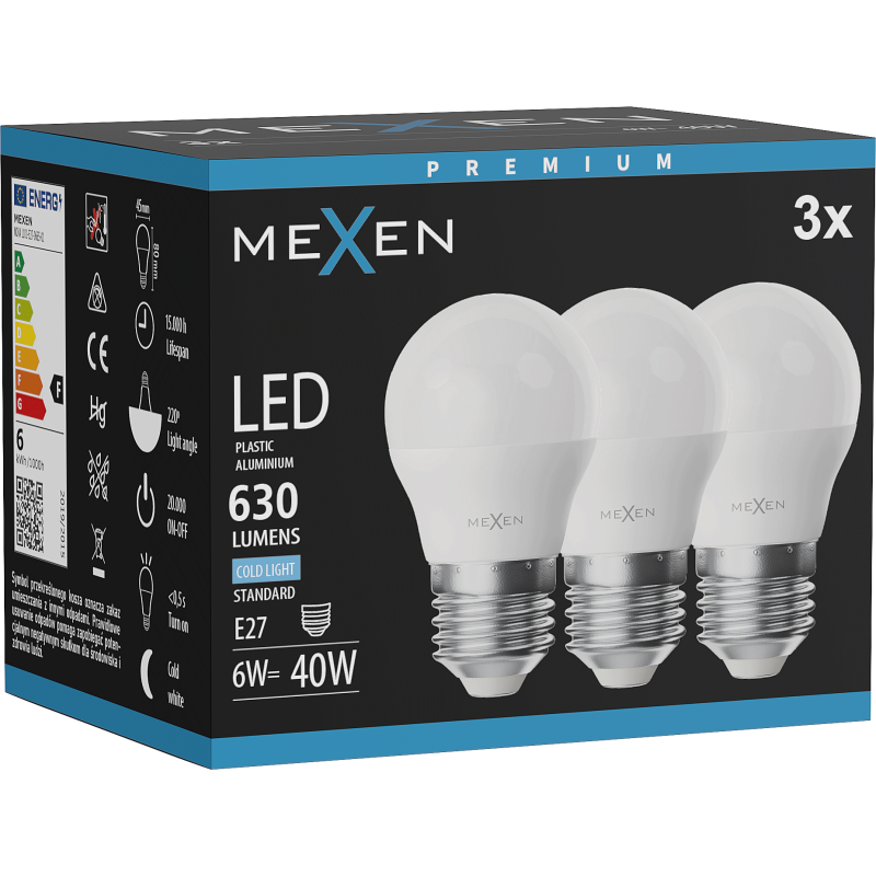 Mexen Nova 3x Ampoule LED E27, G45, 6W, Froid - 6500K, 630 lm - L101-E27-0665-01x03
