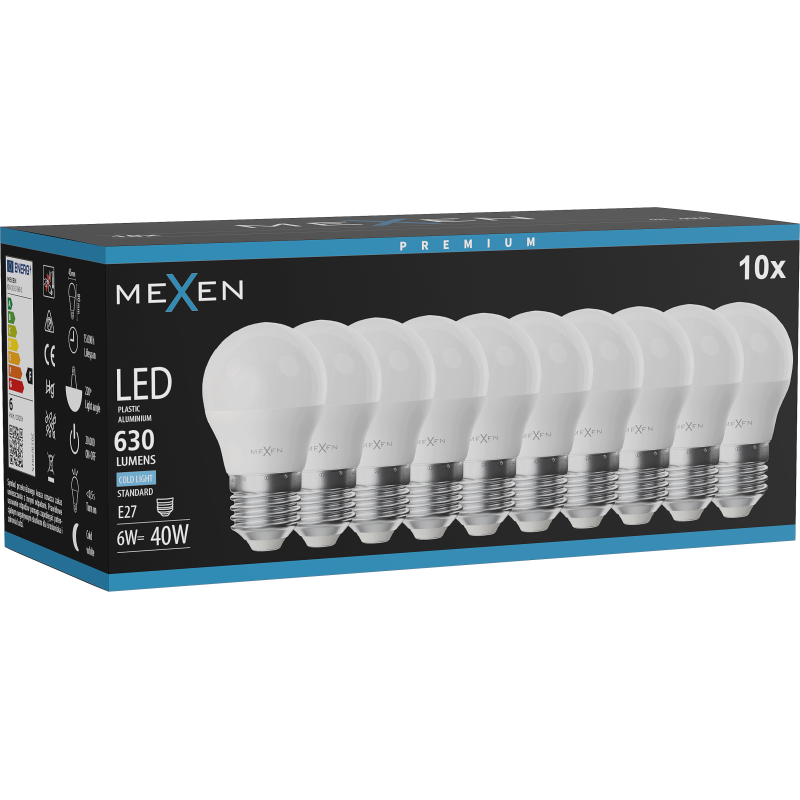 Mexen Nova 10x Ampoule LED E27, G45, 6W, Froid - 6500K, 630 lm - L101-E27-0665-01x10