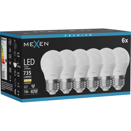 Mexen Nova 6x Ampoule LED E27, G45, 7W, Chaude - 3000K, 735 lm - L101-E27-0730-01x06