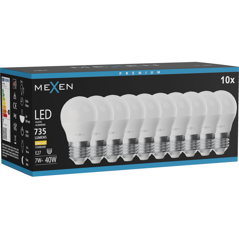 Mexen Nova 10x Ampoule LED E27, G45, 7W, Chaude - 3000K, 735 lm - L101-E27-0730-01x10