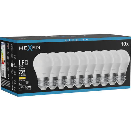 Mexen Nova 10x Ampoule LED E27, G45, 7W, Chaude - 3000K, 735 lm - L101-E27-0730-01x10