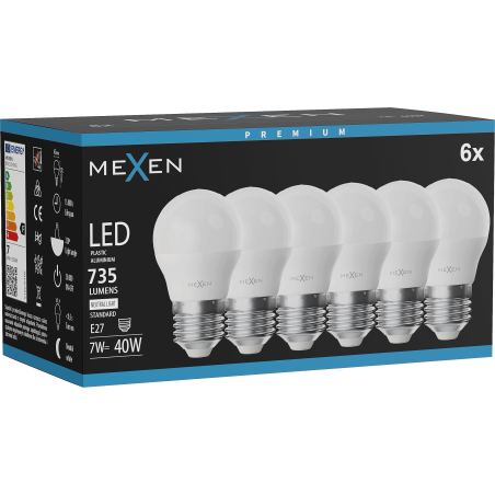 Mexen Nova 6x Ampoule LED E27, G45, 7W, Neutre - 4000K, 735 lm - L101-E27-0740-01x06