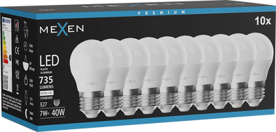 Mexen Nova 10x Ampoule LED E27, G45, 7W, Neutre - 4000K, 735 lm - L101-E27-0740-01x10