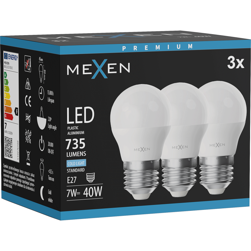 Mexen Nova 3x Ampoule LED E27, G45, 7W, Froide - 6500K, 735 lm - L101-E27-0765-01x03