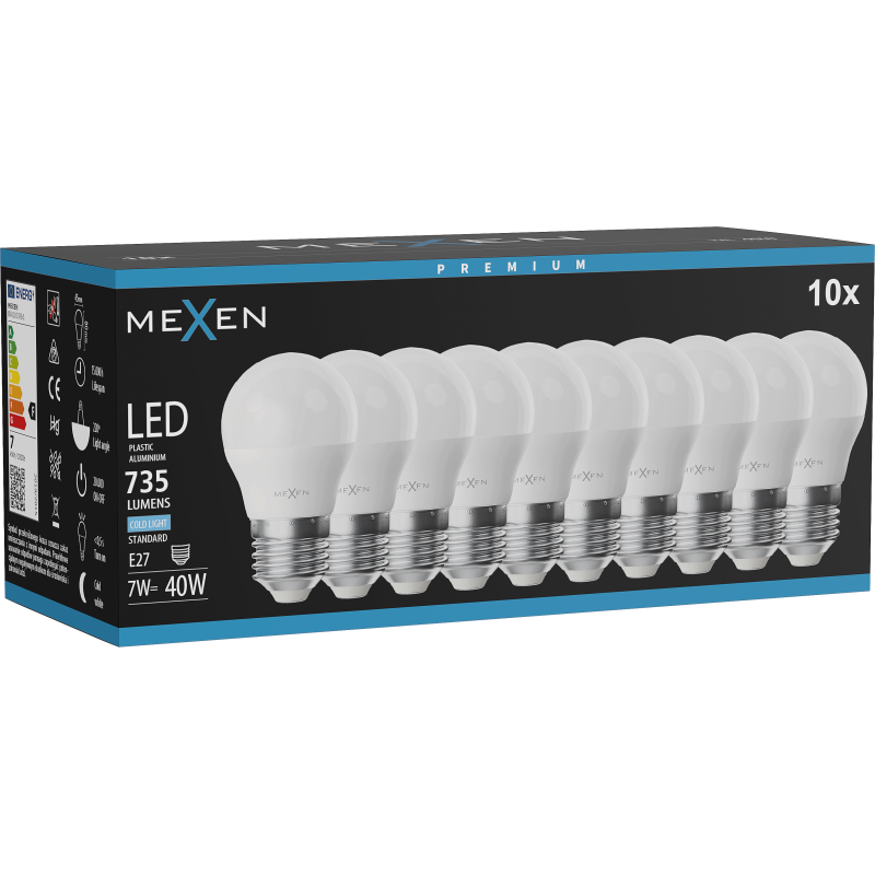 Mexen Nova 10x Ampoule LED E27, G45, 7W, Froid - 6500K, 735 lm - L101-E27-0765-01x10