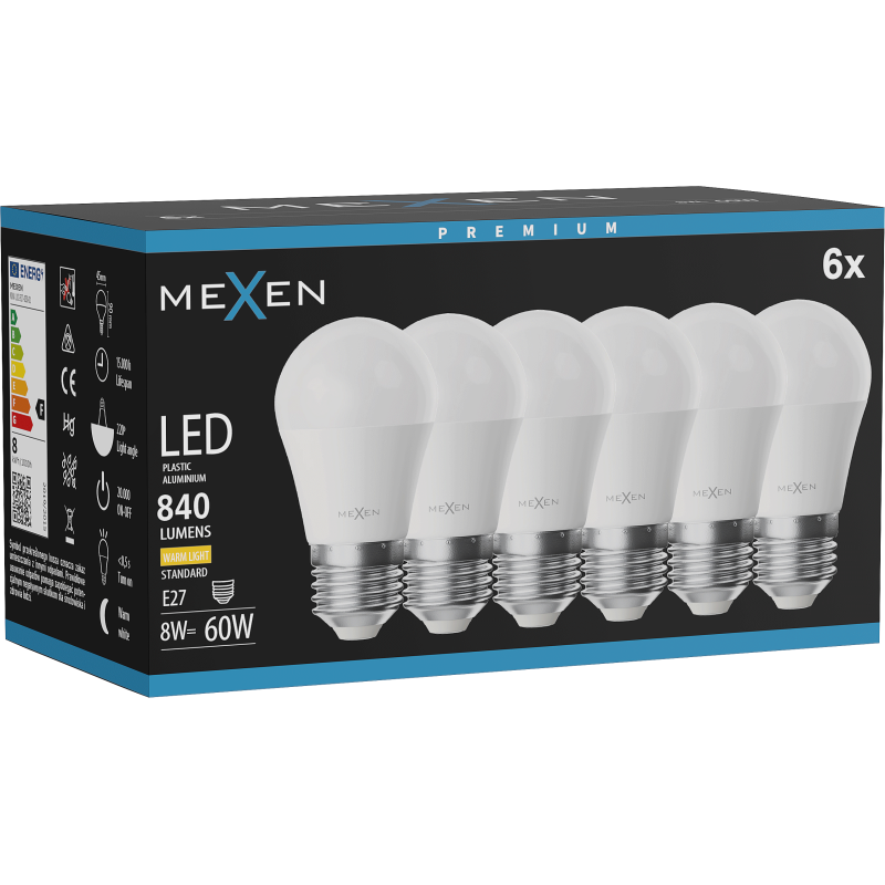 Mexen Nova 6x Ampoule LED E27, G45, 8W, Chaude - 3000K, 840 lm - L101-E27-0830-01x06