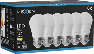 Mexen Nova 6x Ampoule LED E27, G45, 8W, Chaude - 3000K, 840 lm - L101-E27-0830-01x06