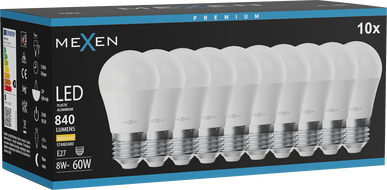 Mexen Nova 10x Ampoule LED E27, G45, 8W, Chaude - 3000K, 840 lm - L101-E27-0830-01x10