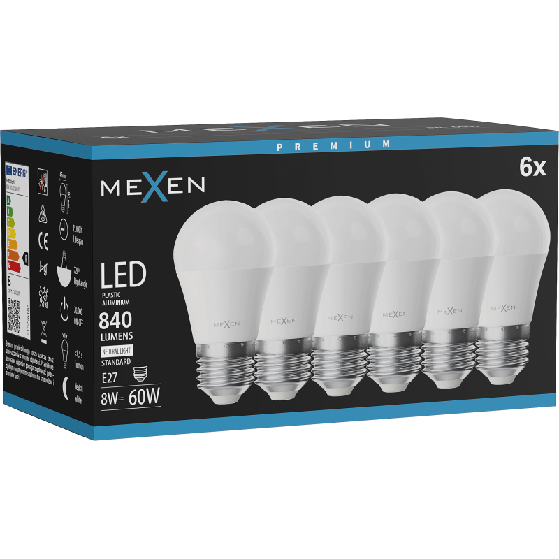 Mexen Nova 6x Ampoule LED E27, G45, 8W, Neutre - 4000K, 840 lm - L101-E27-0840-01x06