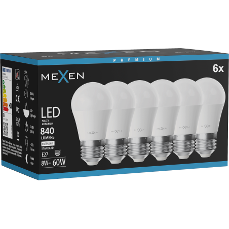 Mexen Nova 6x Ampoule LED E27, G45, 8W, Neutre - 4000K, 840 lm - L101-E27-0840-01x06