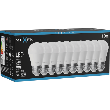 Mexen Nova 10x ampoule LED E27, G45, 8W, Neutre - 4000K, 840 lm - L101-E27-0840-01x10