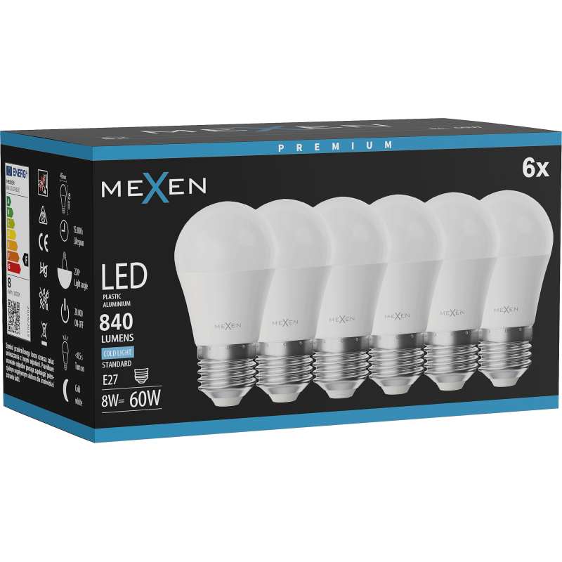 Mexen Nova 6x Ampoule LED E27, G45, 8W, Froid - 6500K, 840 lm - L101-E27-0865-01x06