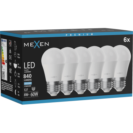 Mexen Nova 6x Ampoule LED E27, G45, 8W, Froid - 6500K, 840 lm - L101-E27-0865-01x06