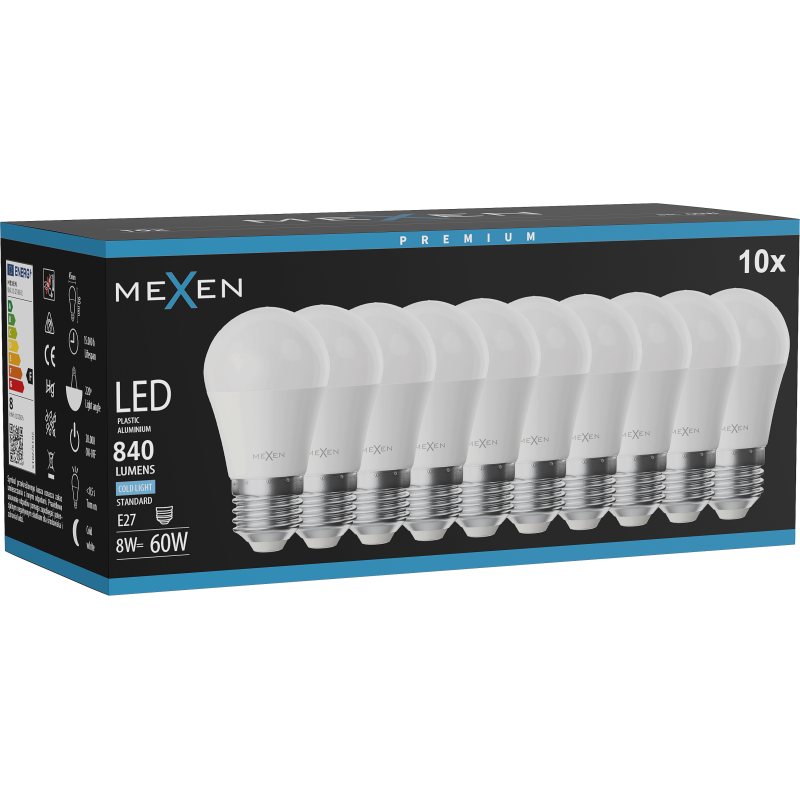 Mexen Nova 10x Ampoule LED E27, G45, 8W, Froid - 6500K, 840 lm - L101-E27-0865-01x10