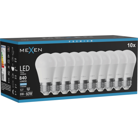 Mexen Nova 10x Ampoule LED E27, G45, 8W, Froid - 6500K, 840 lm - L101-E27-0865-01x10