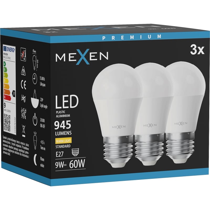 Mexen Nova 3x Ampoule LED E27, G45, 9W, Chaude - 3000K, 945 lm - L101-E27-0930-01x03
