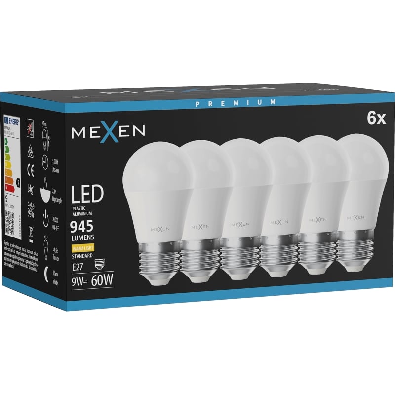Mexen Nova 6x Ampoule LED E27, G45, 9W, Chaude - 3000K, 945 lm - L101-E27-0930-01x06