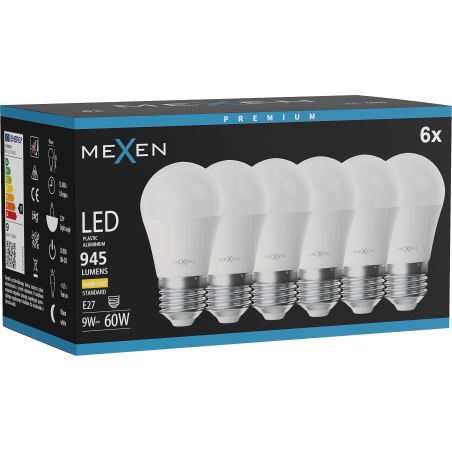 Mexen Nova 6x Ampoule LED E27, G45, 9W, Chaude - 3000K, 945 lm - L101-E27-0930-01x06